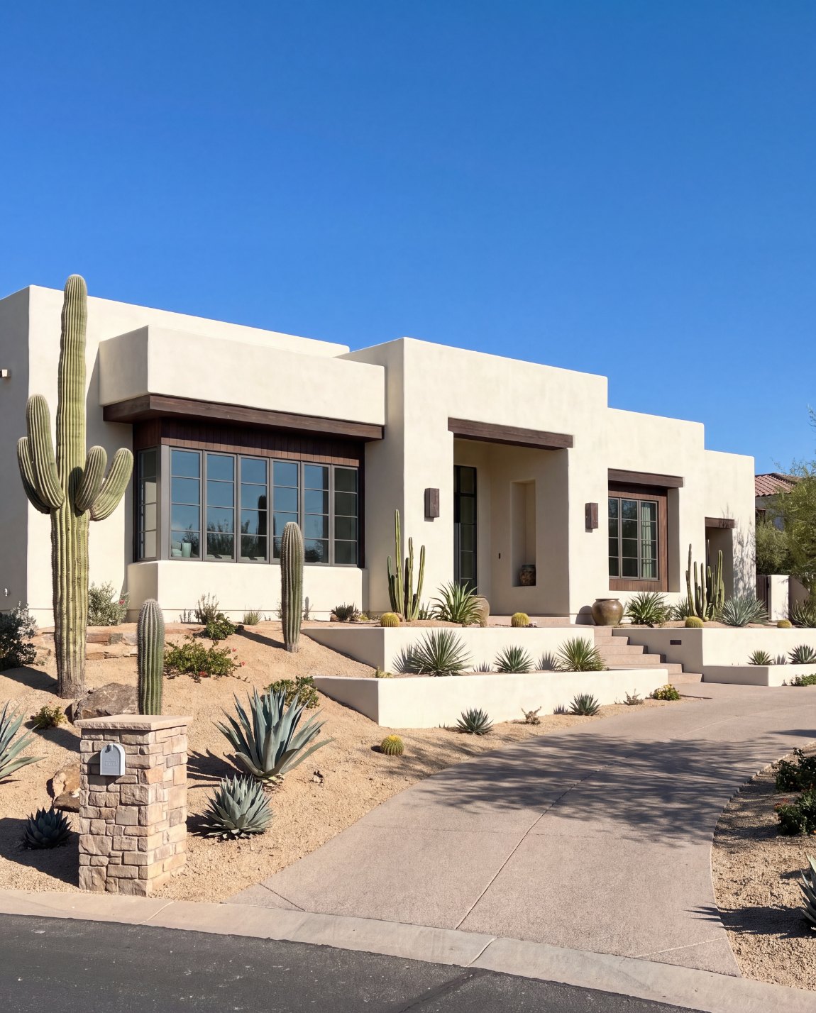 A pueblo-style front, saguaro at the corner, shown in Red Rock